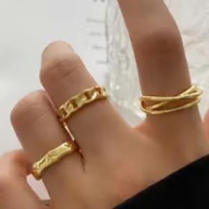 3 Piece Cuff Style Gold Ring Set